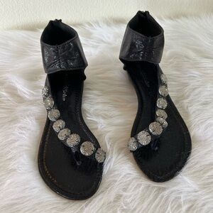 Black Flat Thong Sandals with Beautiful Sparkling Beads